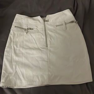 tiger mist white leather zip mini skirt